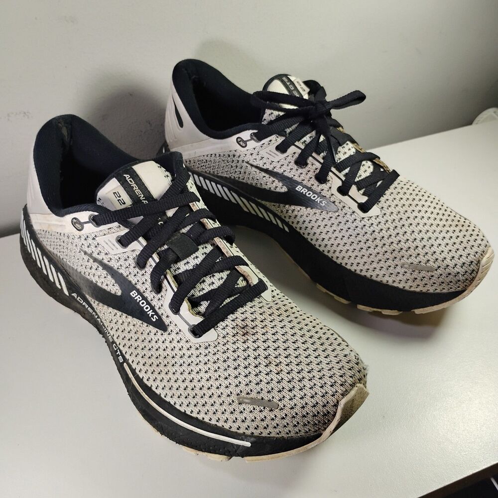 Brooks Adrenaline GTS 22 Womens 9B White Black Running Shoes Trainer Sportswear